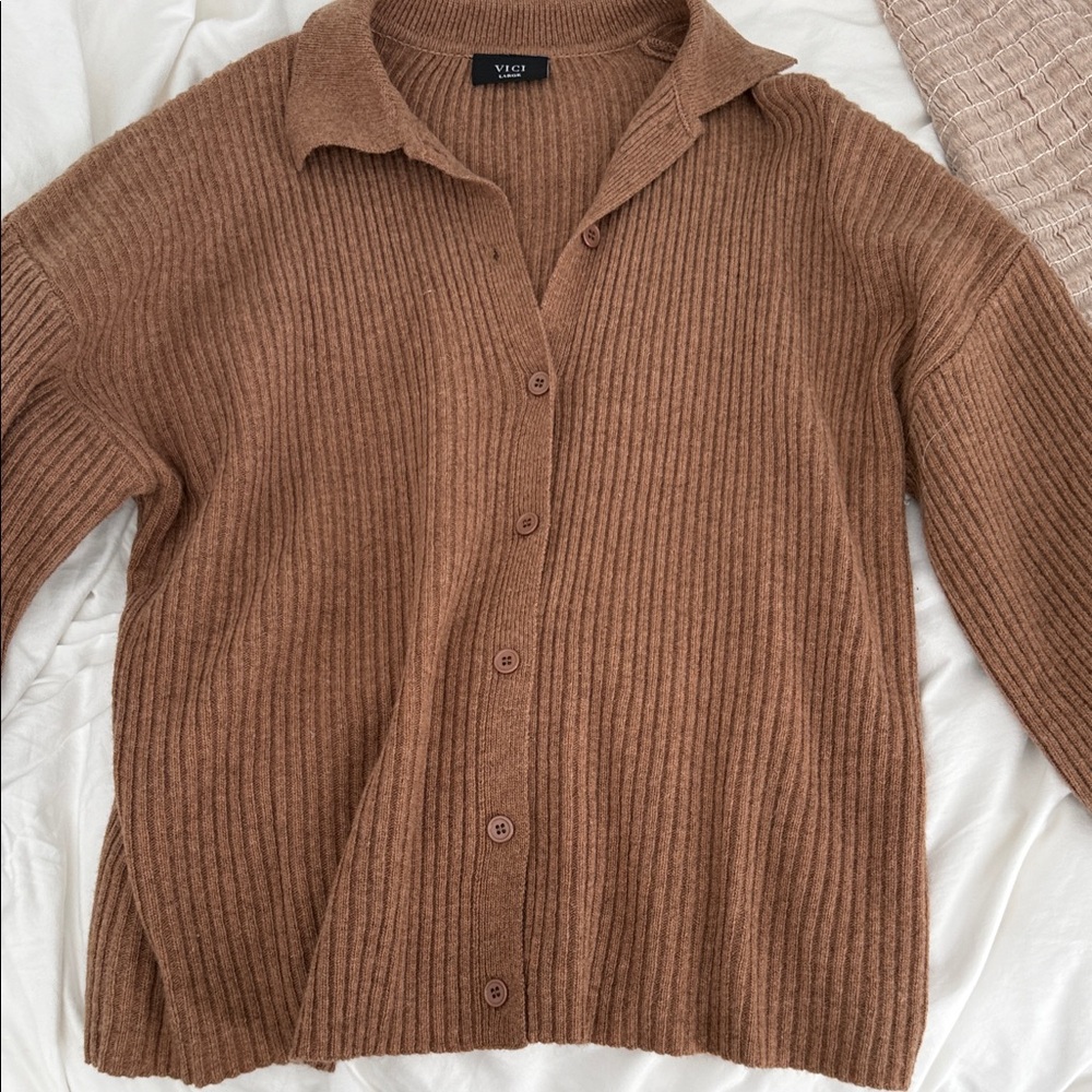 Vici Women's Tan Ribbed Cardigan